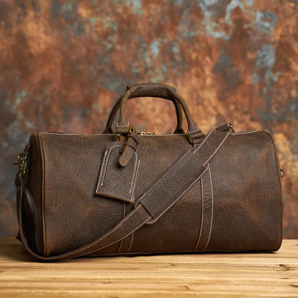 Men's Vintage Leather Duffle Bag with Shoe Compartment