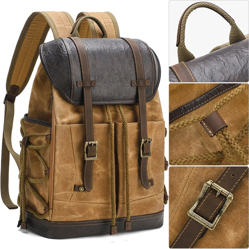 Men's Waxed Canvas Rucksack Backpack with Laptop Sleeve