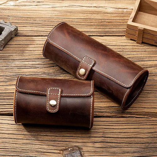 Leather Watch Case with Three Round Buckles for Convenient Travel Storage - VacationGrabs