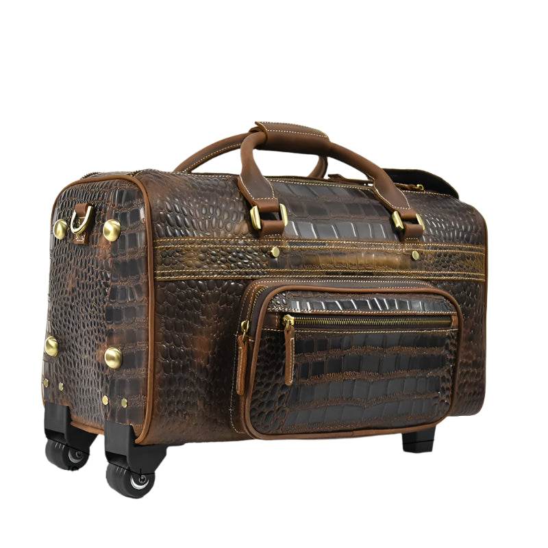Luxury Crocodile Leather Travel Bag for Men Alligator Trolley Bag - VacationGrabs