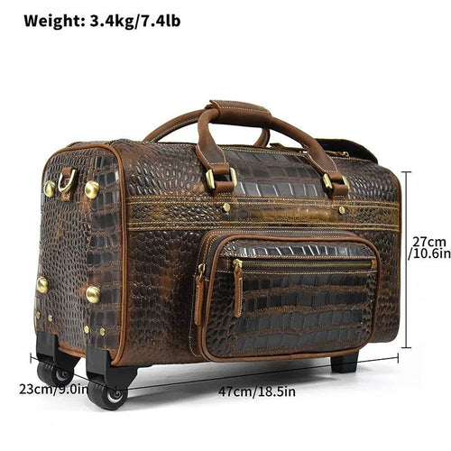 Luxury Crocodile Leather Travel Bag for Men Alligator Trolley Bag - VacationGrabs