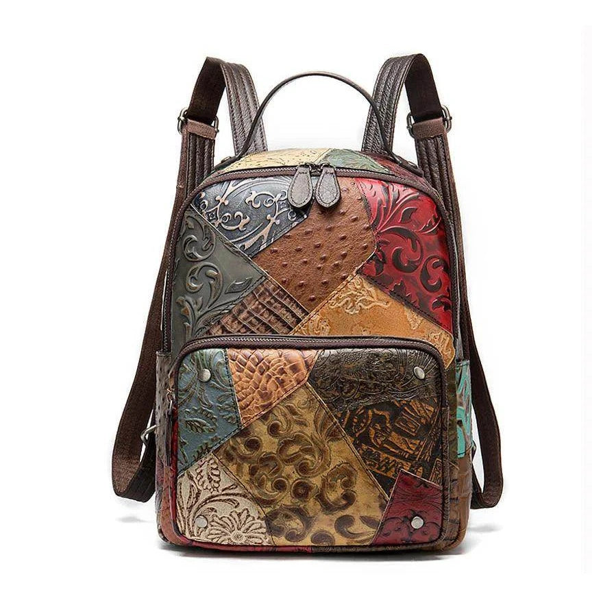 Colorful Patchwork Backpack For Women Genuine Leather - VacationGrabs