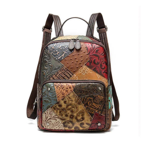 Colorful Patchwork Backpack For Women Genuine Leather - VacationGrabs