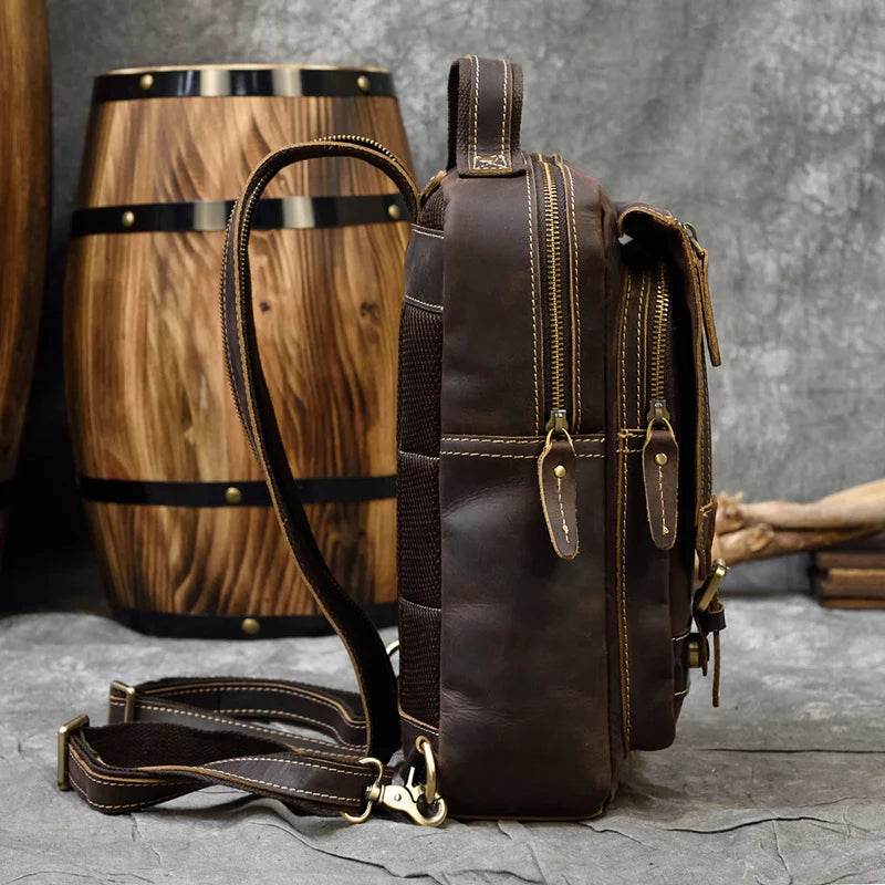 Vintage Genuine Leather Single Shoulder Chest Bag for Men - VacationGrabs