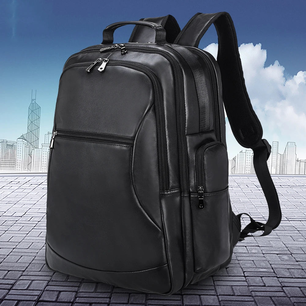 Thick Leather 17" Laptop Backpack Business Travel Leather