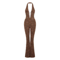 VacationGrabs Chic Women Lace Jumpsuits Halter Neck Cross Backless Sleeveless Long Rompers Summer Slim Playsuit Clubwear ropa de mujer