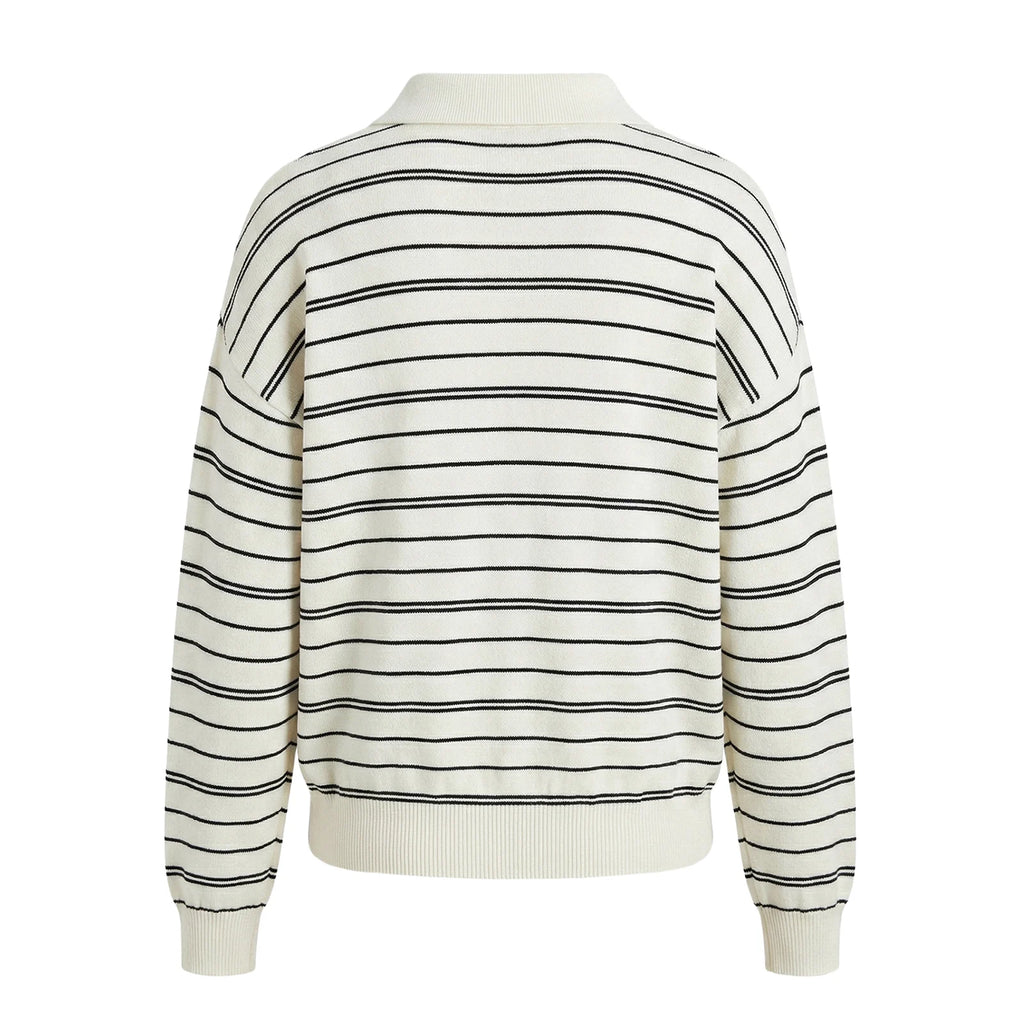 VacationGrabs Women Knit Oversized Striped Sweater Tops Winter Warm Long Sleeve Turn-down Collar Loose Fit Tops Y2K Streetwear
