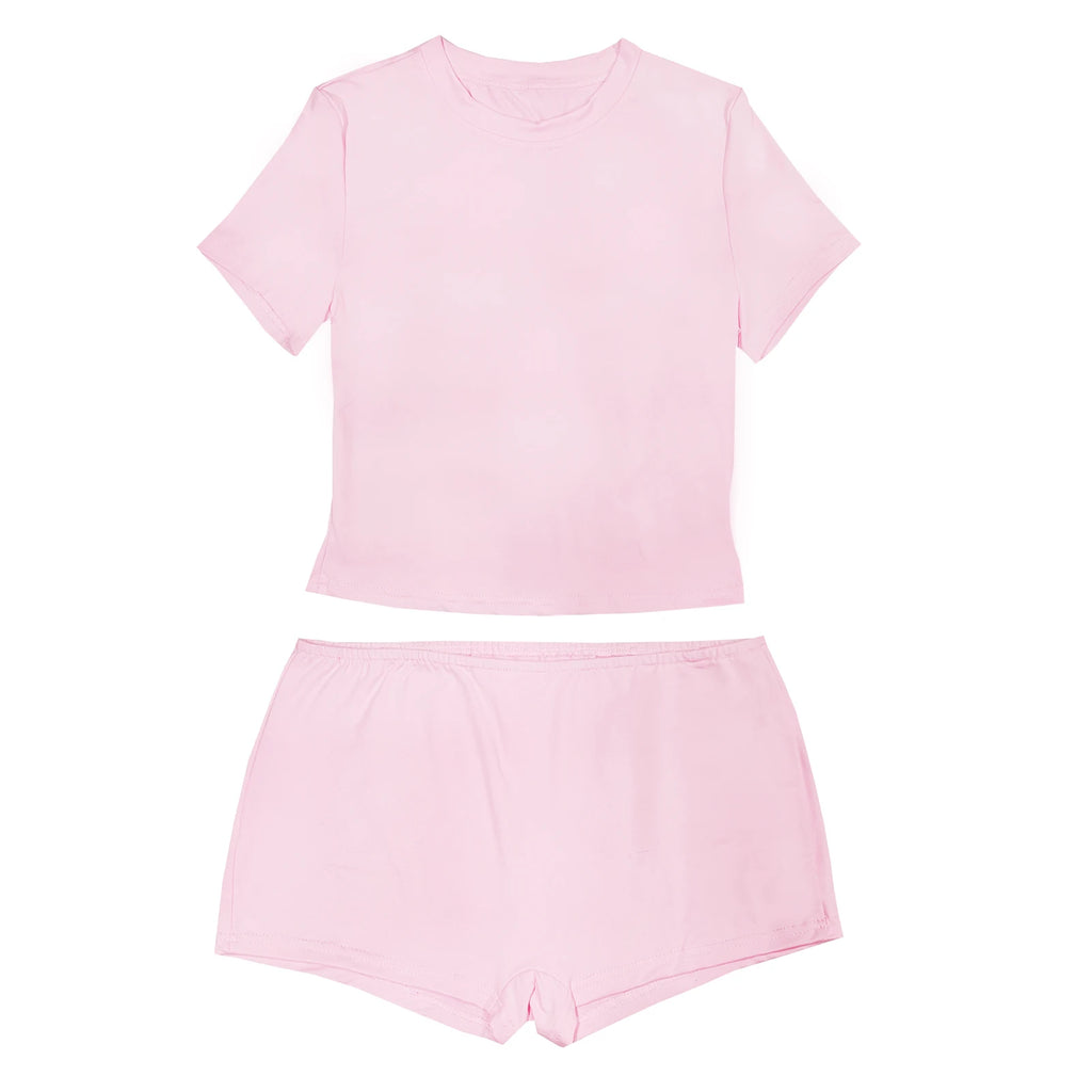 Casual Outfits Pink Girly Fashion Short Sleeve Crop Tops + Shorts Women Slim Fit T-shirt 2 Piece Set Co-ord Matching Suit