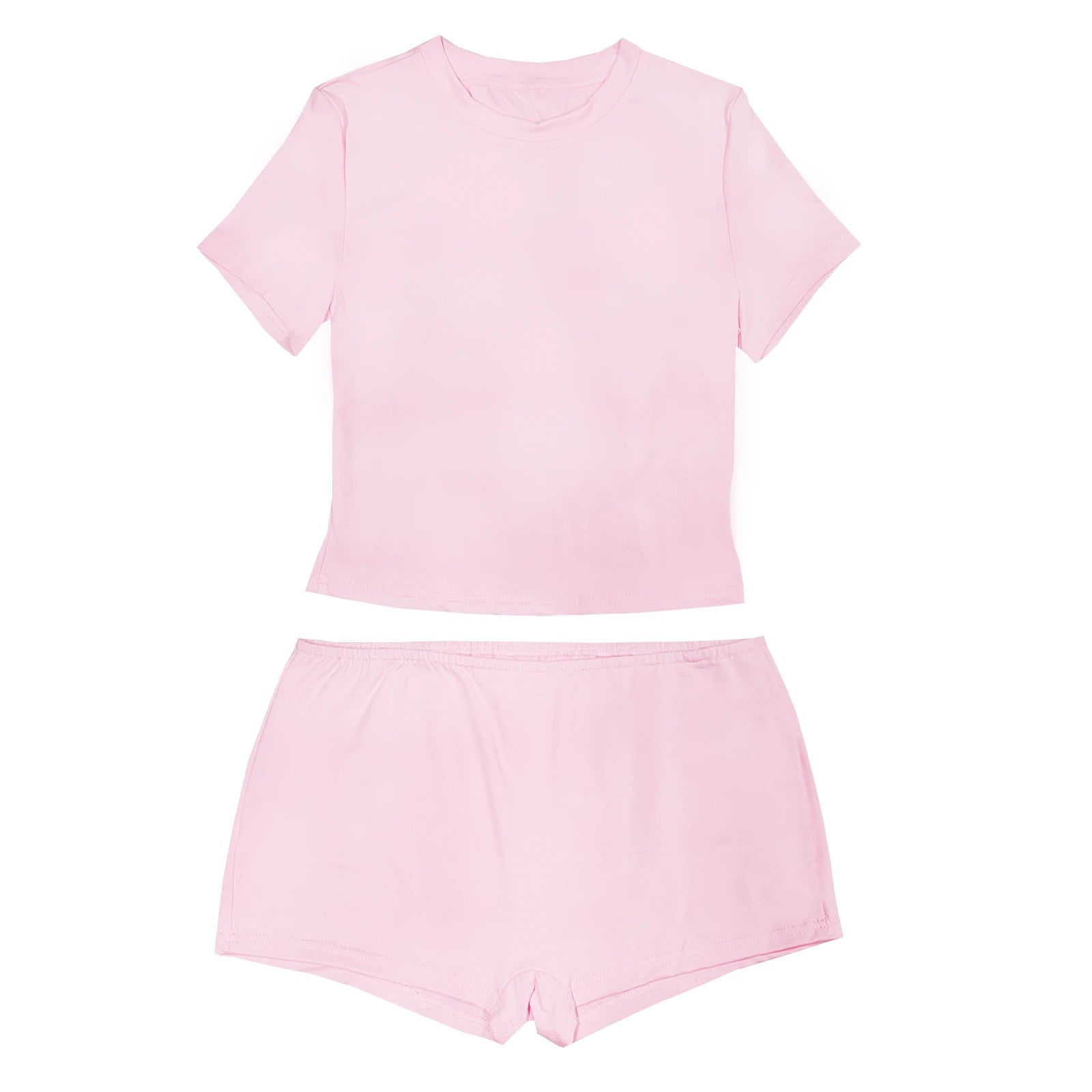 Casual Outfits Pink Girly Fashion Short Sleeve Crop Tops + Shorts Women Slim Fit T-shirt 2 Piece Set Co-ord Matching Suit