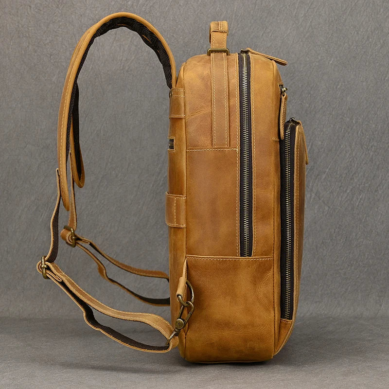 Luxury Real Cowskin Leather Travel Backpack for Men 17"