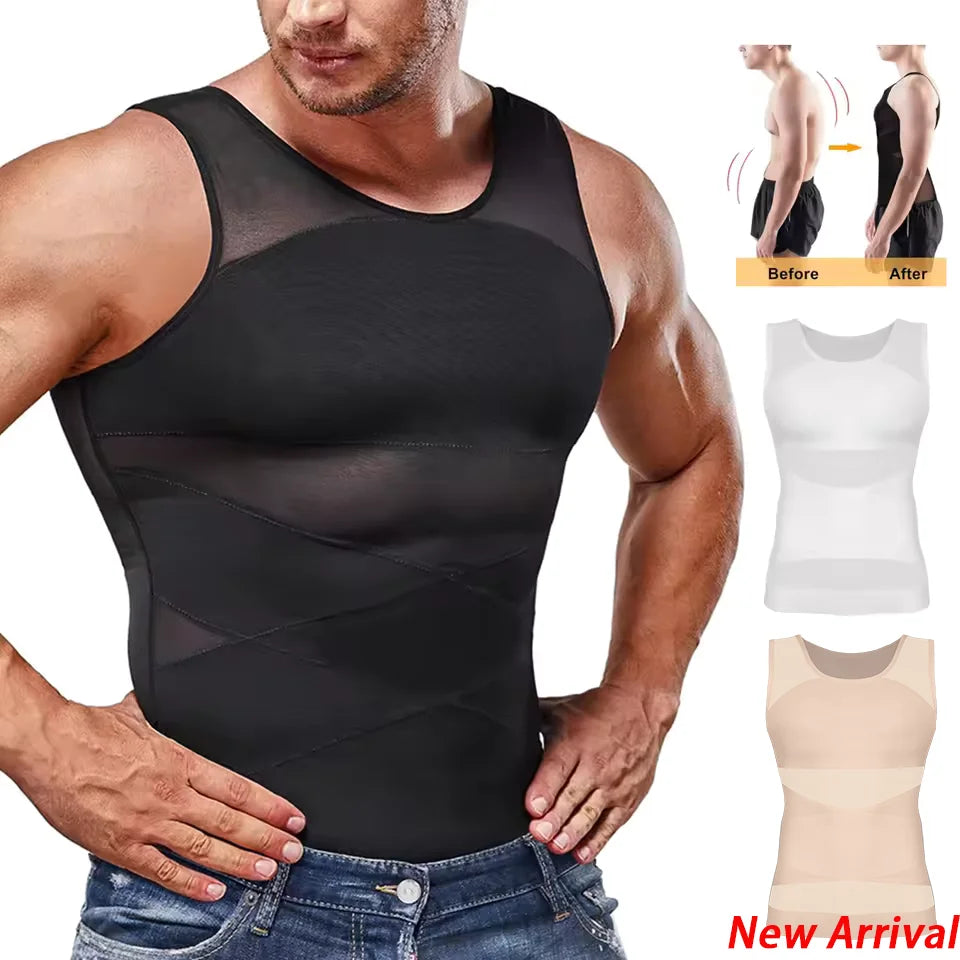 Mens Compression Shirts Body Shaper Slimming Undershirt Tank Tops  Sleeveless Workout Tummy Control Shapewear Vest