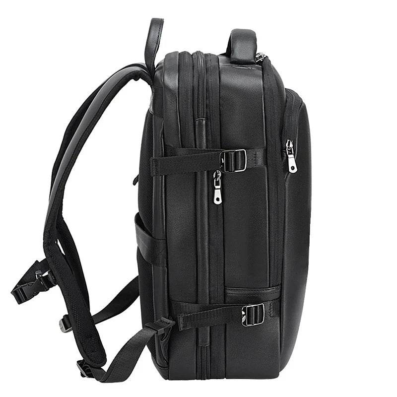 Double Layer Leather Backpack for Men Large Capacity USB Charging - VacationGrabs