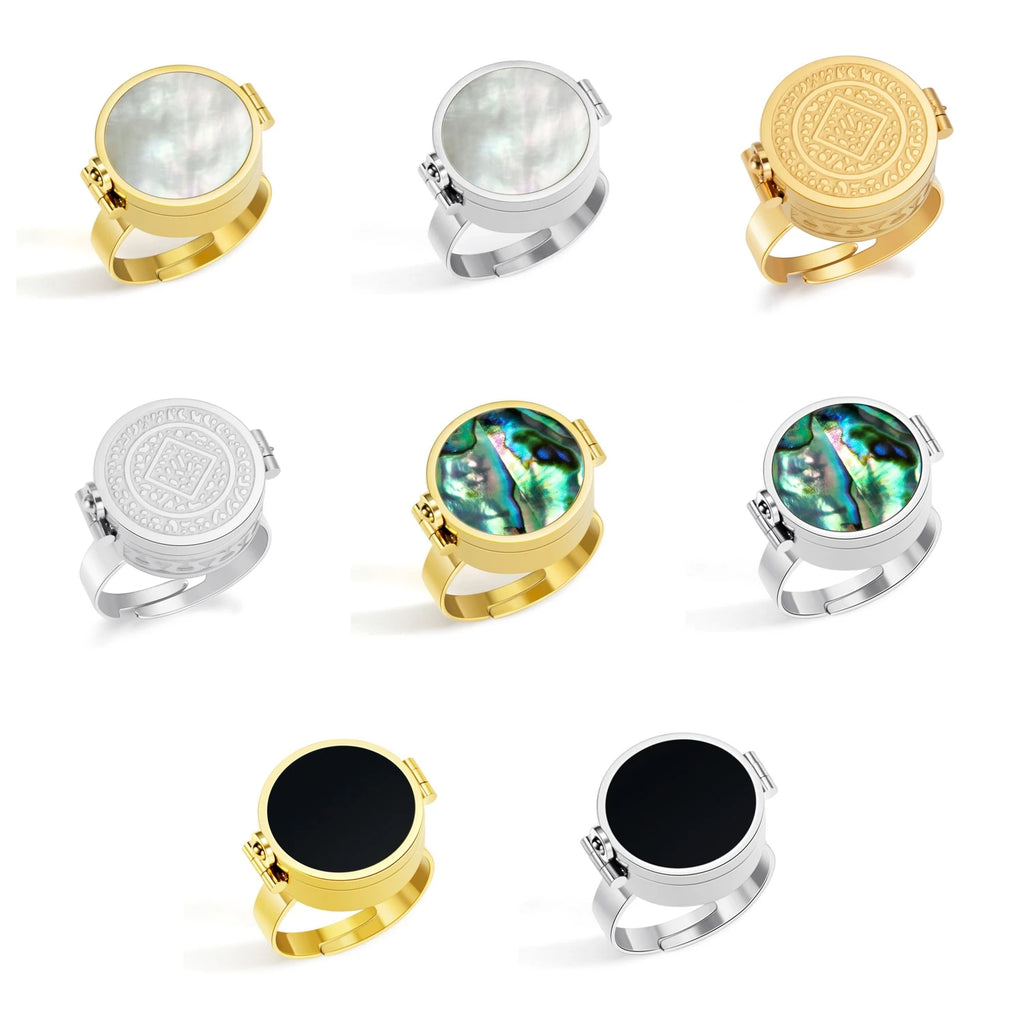 Hidden Lipstick Holder Open Ring, 18K Gold-Plated Steel