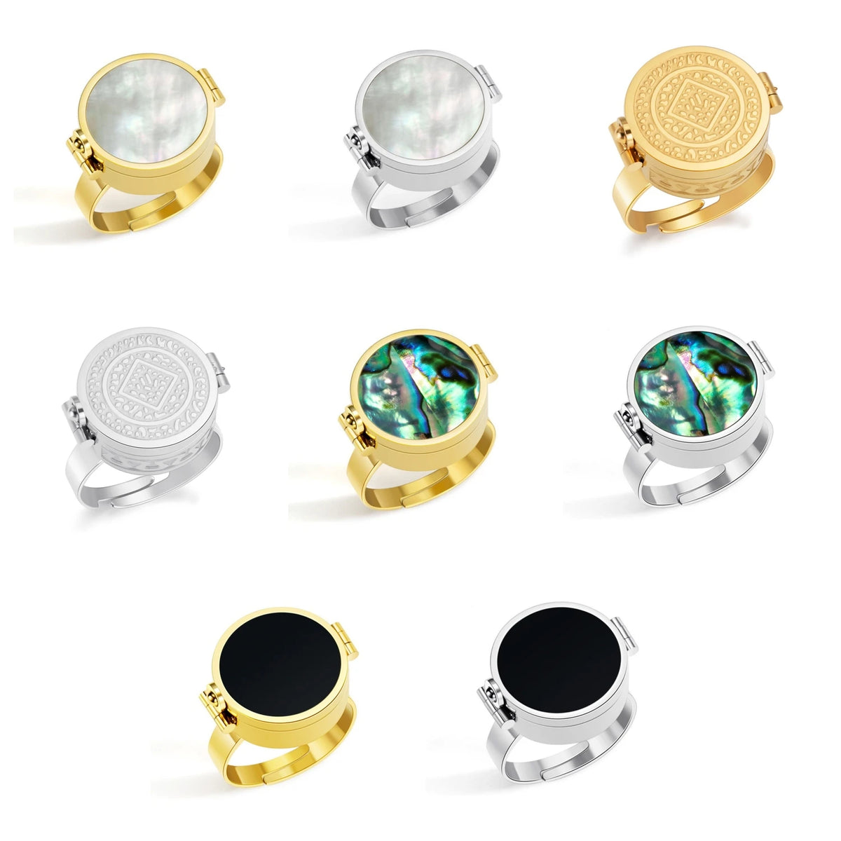 Hidden Lipstick Holder Open Ring, 18K Gold-Plated Steel