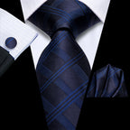 Navy blue plaid men's tie, silk material, how to tie mens tie