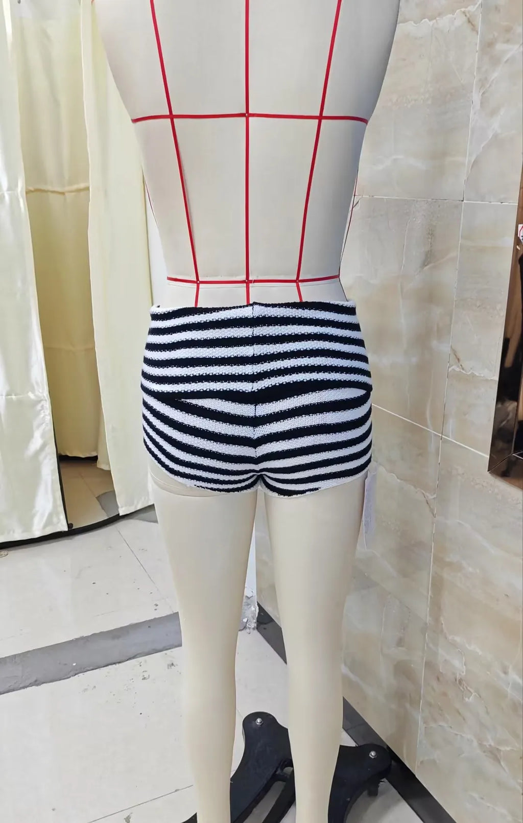 VacationGrabs Women's Summer Knit Striped Fold Over Swim Shorts Low Rise Boyshort Bikini Bottoms Soft Stretchy Beach for Vacation