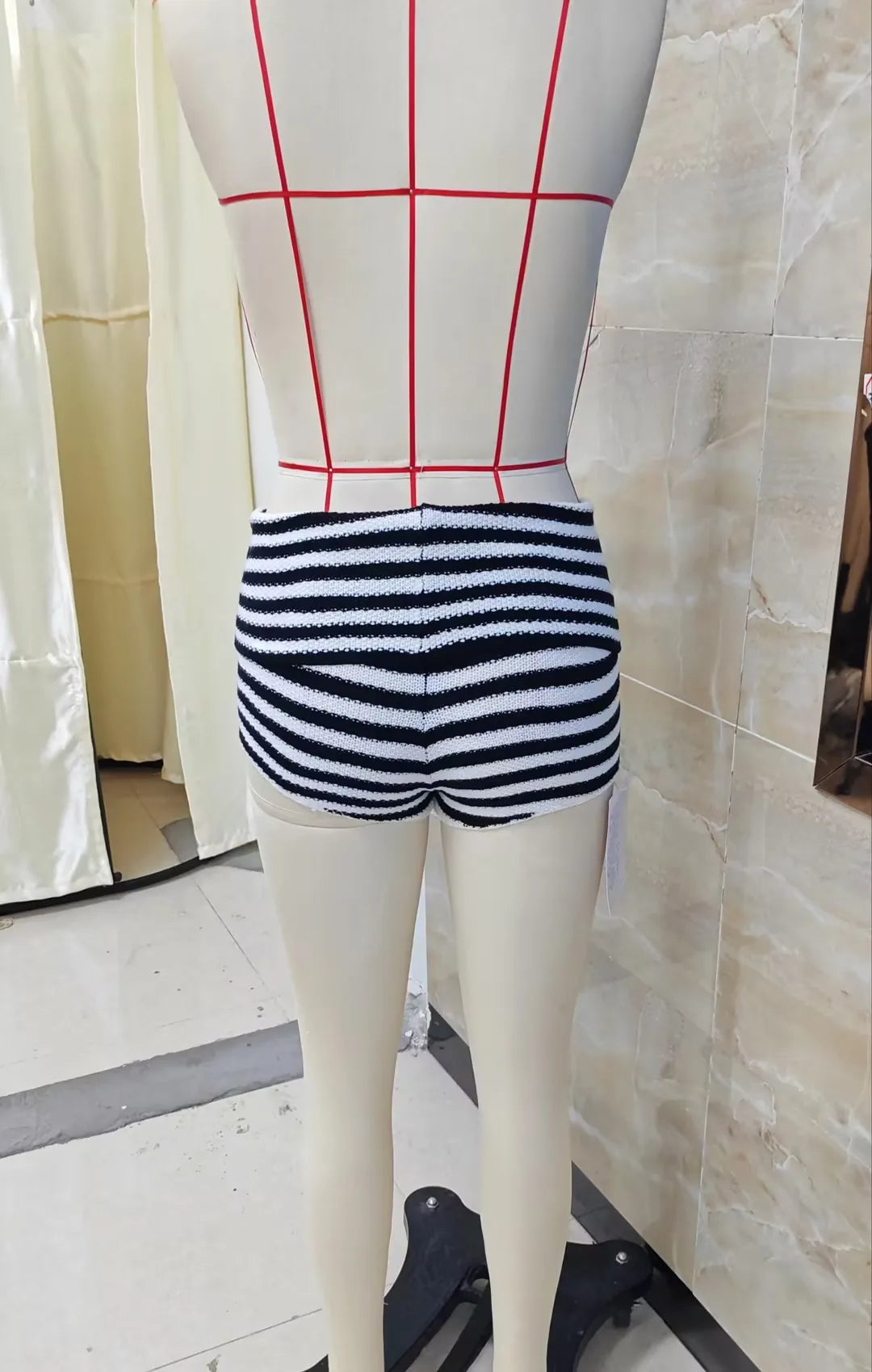 VacationGrabs Women's Summer Knit Striped Fold Over Swim Shorts Low Rise Boyshort Bikini Bottoms Soft Stretchy Beach for Vacation