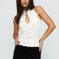VacationGrabs Women Y2K Coquette Lace Tank Top Sleeveless Sheer Floral Cutout High Neck Slim Crop Going Out Top Party Clubwear