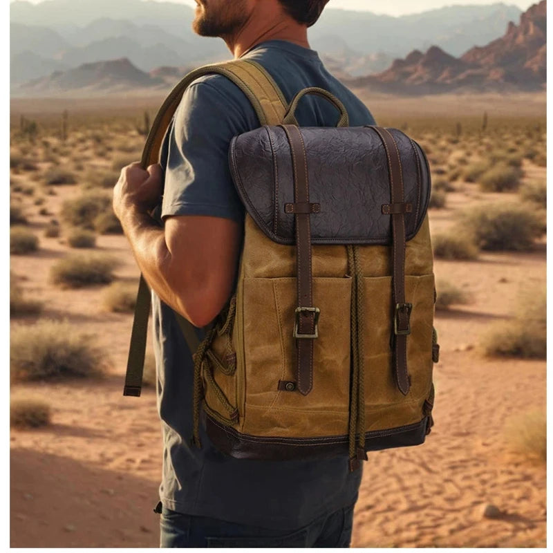 Men's Waxed Canvas Rucksack Backpack with Laptop Sleeve