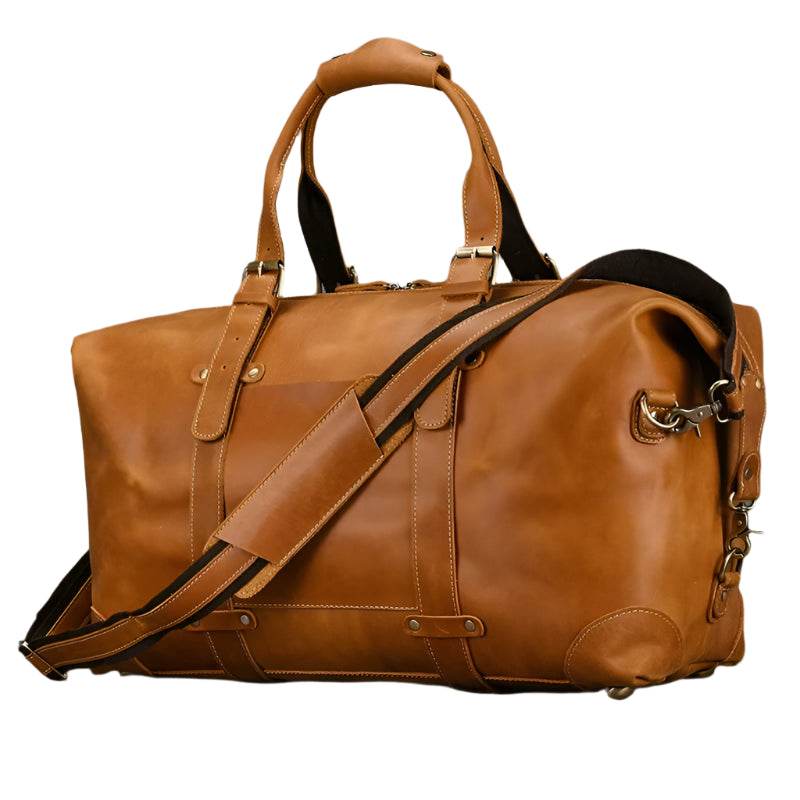 Business Leather Travel Bag Genuine Duffle for Airplane Luggage - VacationGrabs