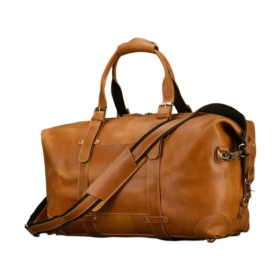 Business Leather Travel Bag Genuine Duffle for Airplane Luggage - VacationGrabs