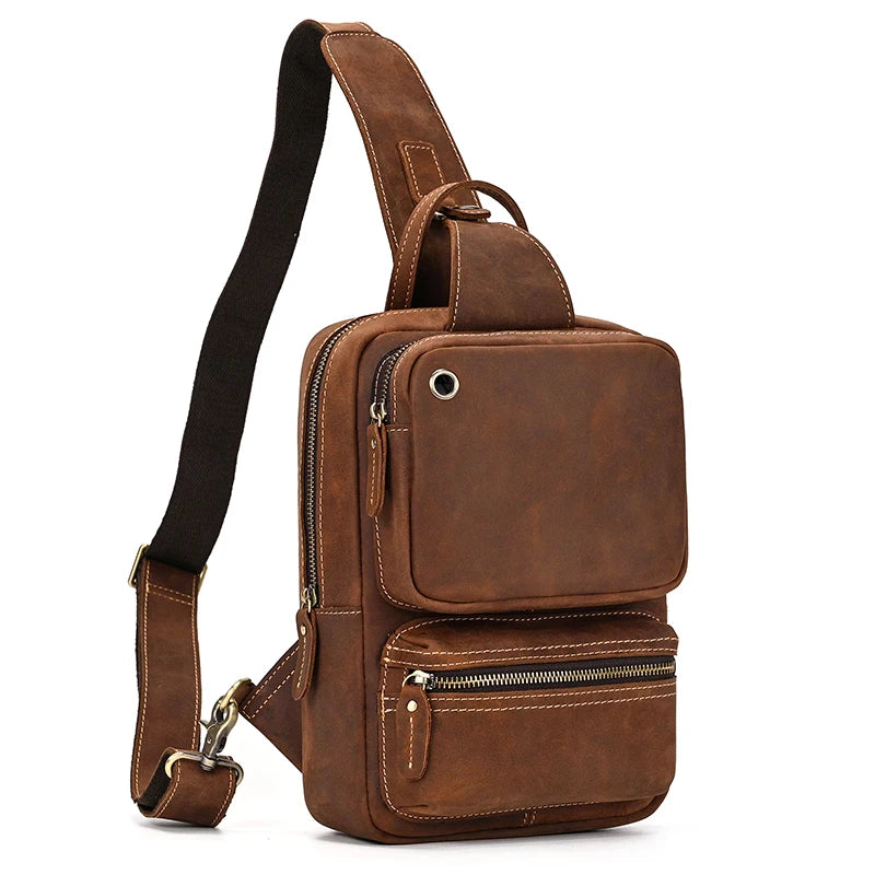 Large Capacity Leather Chest Bag Crossbody Bagpack For Man Sling Bag Vintage Fashion Unique Designer Chest Pack Shoulder Bag