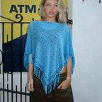VacationGrabs Hollow Crochet Fringe Tassel Beach Cover Up Knit Triangle Shawl Bikini Outerwear Summer Casual Top
