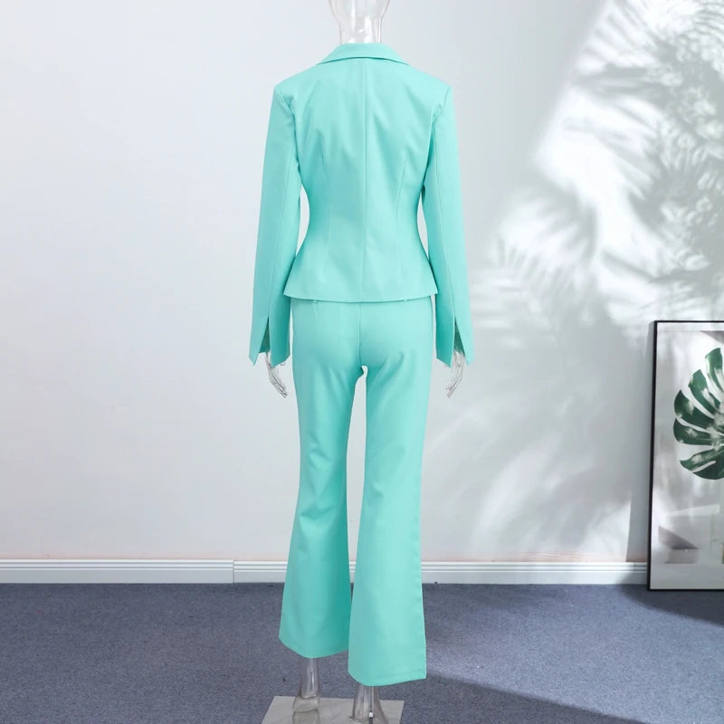 Tiffany Blue Blazer, Mini Skirt & Flare Trouser Separates