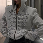 VacationGrabs Y2K Women Structured Shoulder Zip Hoodie 3D Rope Embroidery Braid Trim Jacket Street Fashion Casual Winter Hooded Coat