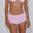 VacationGrabs Women's Summer Knit Striped Fold Over Swim Shorts Low Rise Boyshort Bikini Bottoms Soft Stretchy Beach for Vacation