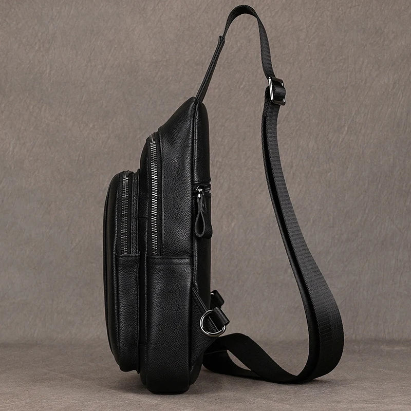 Summer Outdoor Leather Men Single Shoulder Sling Bag Chest Bag For Men Male Backpack Bag Chest Pack