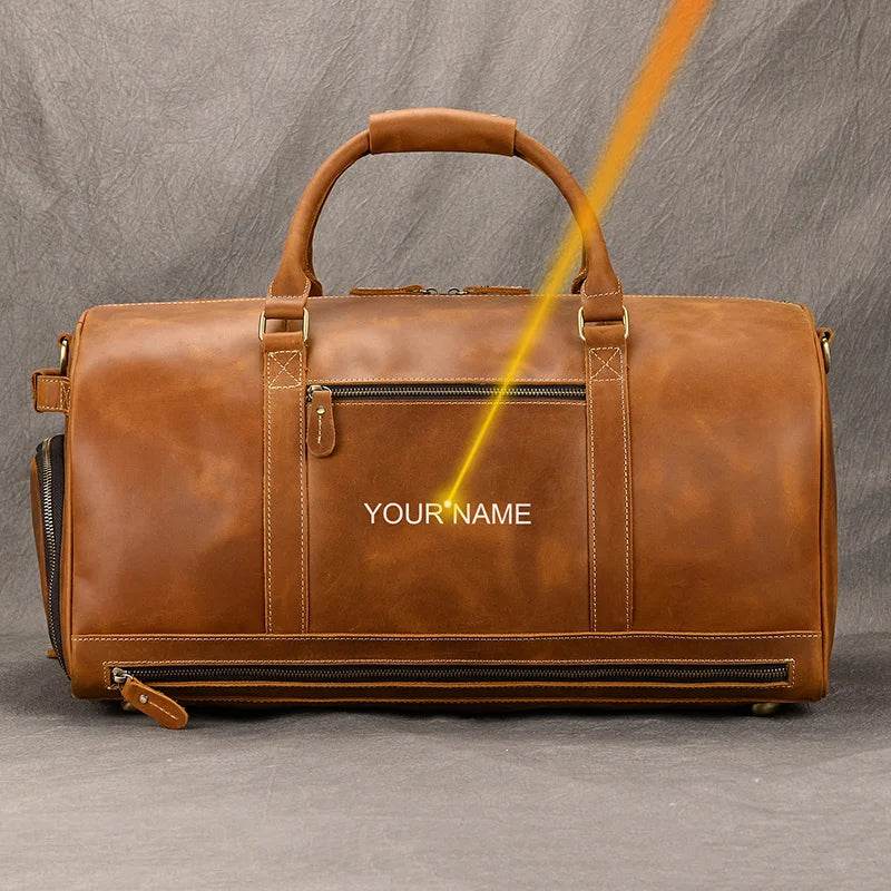 Custom Leather Travel Bag with Belt – Luxury Duffle with Shoe Pocket - VacationGrabs
