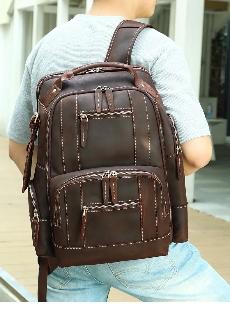 Sac à dos de voyage en cuir véritable pour homme avec compartiment ordinateur - Sac de créateur