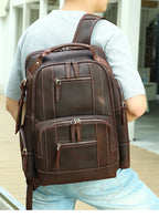 Sac à dos de voyage en cuir véritable pour homme avec compartiment ordinateur - Sac de créateur