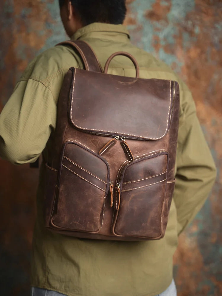 Genuine Leather Travel Backpack for Men - Laptop Bag