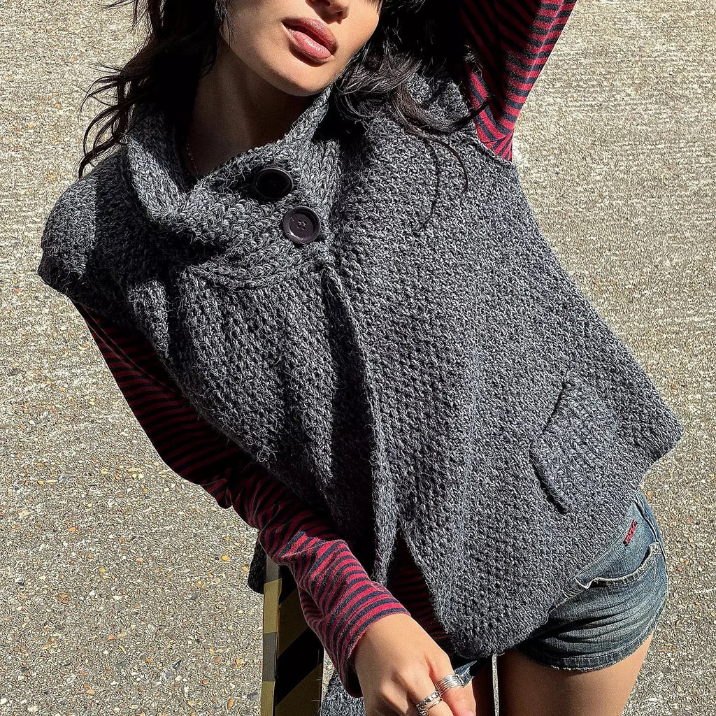 VacationGrabs Knitted Sweater Cardigan Tee Round Neck Short Sleeve Women's Breathable Soft Button Decorated Loose Fit Jumper Top