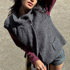 VacationGrabs Knitted Sweater Cardigan Tee Round Neck Short Sleeve Women's Breathable Soft Button Decorated Loose Fit Jumper Top