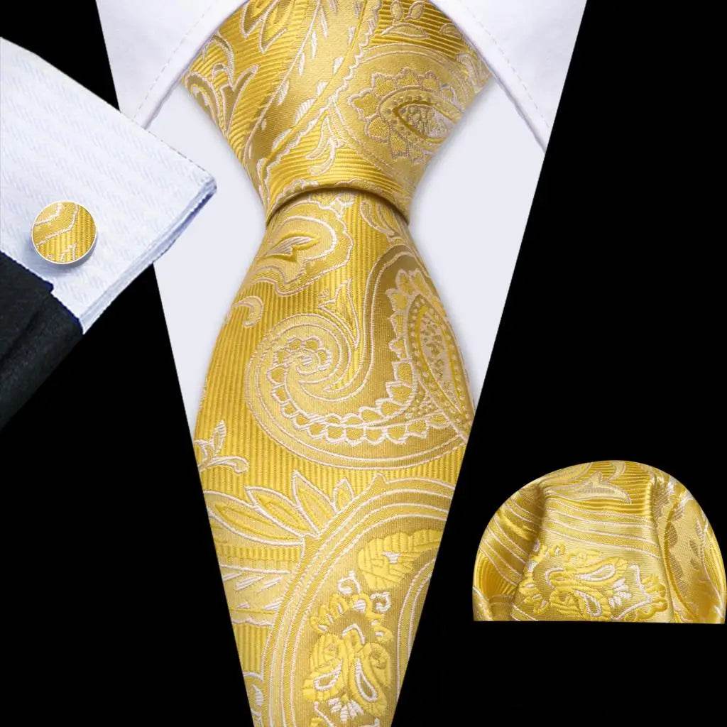 Gold & Beige Silk Tie Set for Men - VacationGrabs
