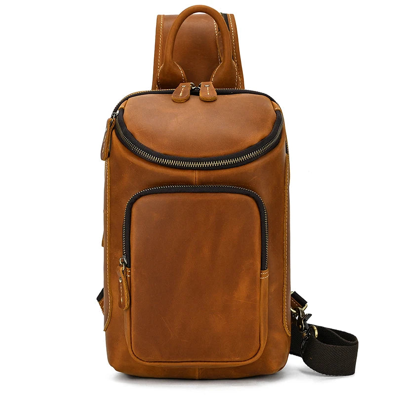 Men's Genuine Leather Chest Sling Bag – High Capacity