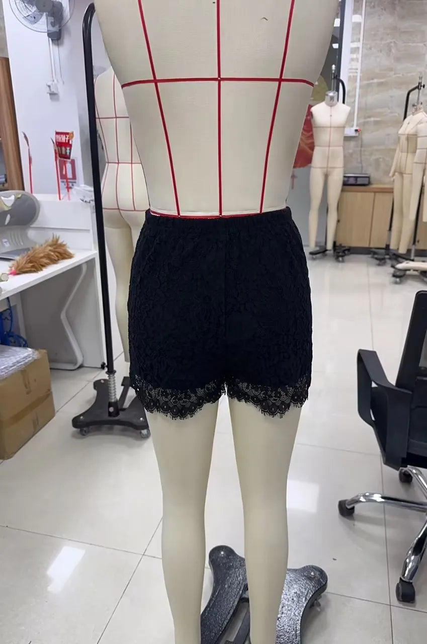 VacationGrabs Women Floral Lace High Waist Boyshort Panties Sheer Mesh Scallop Trim Anti-Exposure Underwear Casual Daily Lingerie