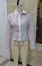 VacationGrabs Fashion Women Striped Shirt Long Sleeve Shirt Button-down Elegant Ladies Blouse Fall Spring Work Out Tops Casual Daily