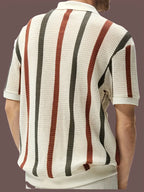 Men's Spring/Summer Lightweight Striped Knit Cardigan with V-neck Short Sleeve Polo Shirt. Business casual slim-fit style Breath