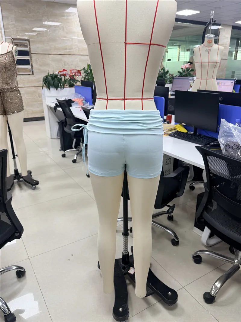 VacationGrabs Women Fold Over Waist Biker Shorts Side Drawstring Ruched High Waist Skinny Booty Shorts Casual Y2K Workout Bottoms