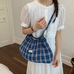 Women's Plaid Pleated Polyester Shoulder Bag, Casual Travel