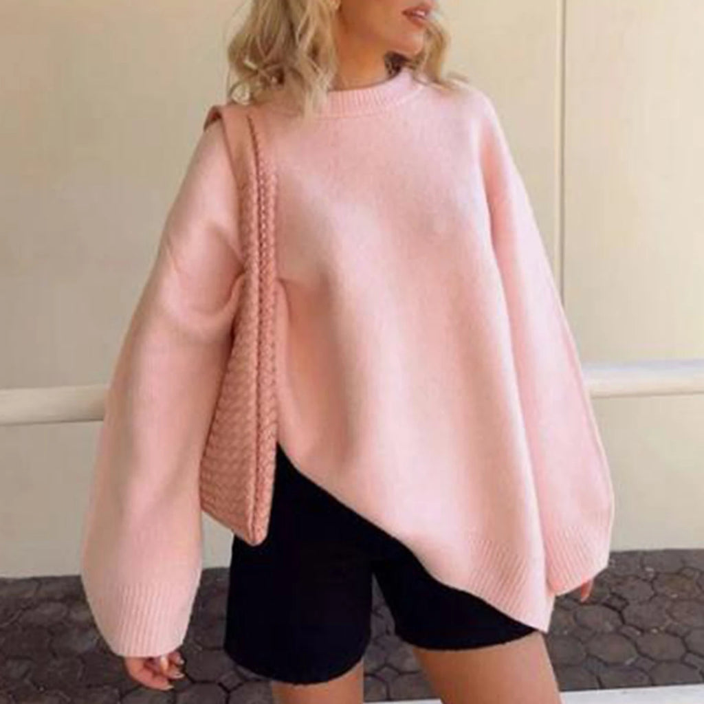 VacationGrabs Women Y2K Oversized Sweater Preppy Long Sleeve Crew Neck Solid Color Loose Grunge Pullover Ribbed Knit Jumpers Top
