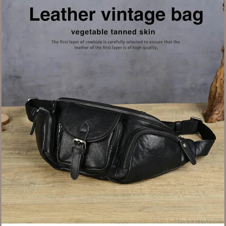 Big Size Leather Chest Bag Waist Pouch Real Cowhide Crossbody - VacationGrabs