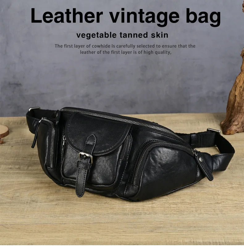 Genuine Leather Chest Sling Bag for Men – Vintage Style