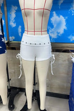 VacationGrabs Y2K Sexy Women Low Rise Lace Up Mini Shorts Foldover Waist Eyelet Detail Micro Booty Shorts Clubwear Party Casual Shorts
