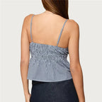 VacationGrabs Summer Gingham Cami Top for Women Sexy Tie Front Ruffle Hem Sleeveless Peplum Blouse Casual Spaghetti Strap Top