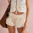 VacationGrabs Womens Layered Frilly Ruffle Micro Lolita Bloomers Y2k Low Rise Satin Shorts Lace Fluffy Boxer Mini Boyshorts Panties